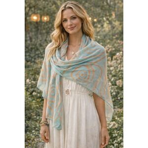 10 Corso Como Silk Scarf Aqua Orange Abstract Print Italy 30x30 Modern Art